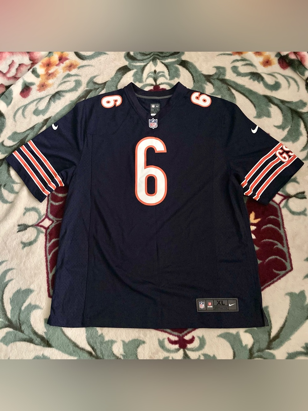 Nike Men’s XL Navy Black Football Jersey #6 with White and Orange Trim shirt